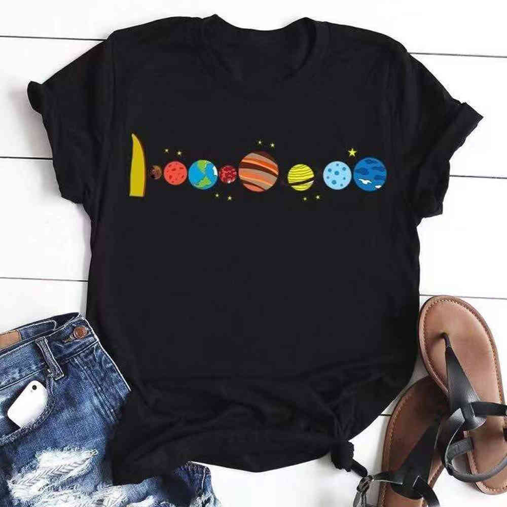 Solar System T-Shirt Geek T Shirt Korean Fashion Oversized Tee Hipsters Grunge Style Shirt Pluto Tee Shirts Jupiter Saturn O-Nec 210406