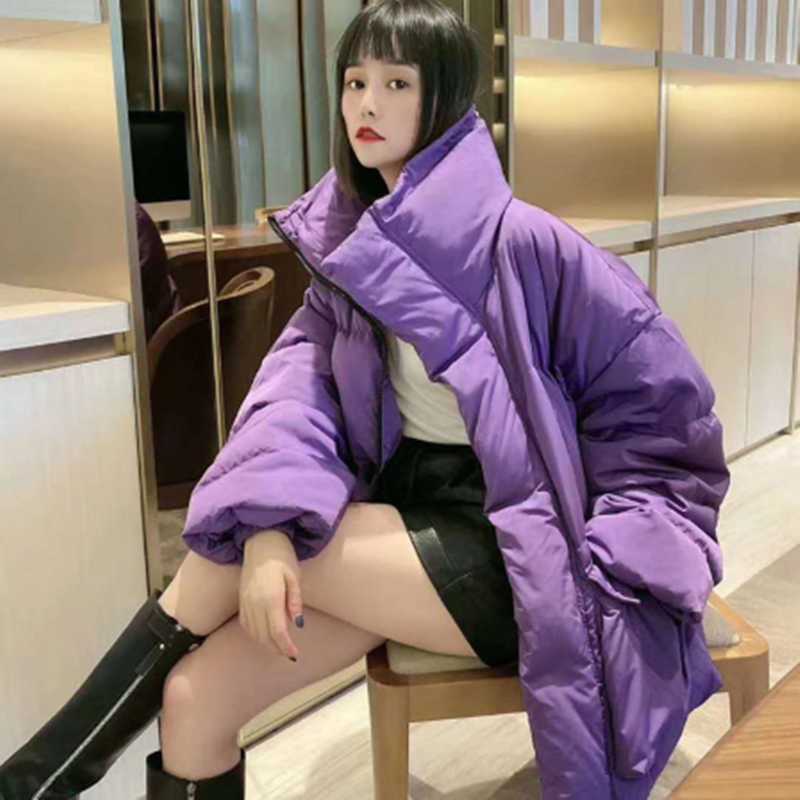 Women Solid purple Oversize Parkas Zipper Winter Female Warm Thick Loose Coat 90% White duck down Jacket 210819