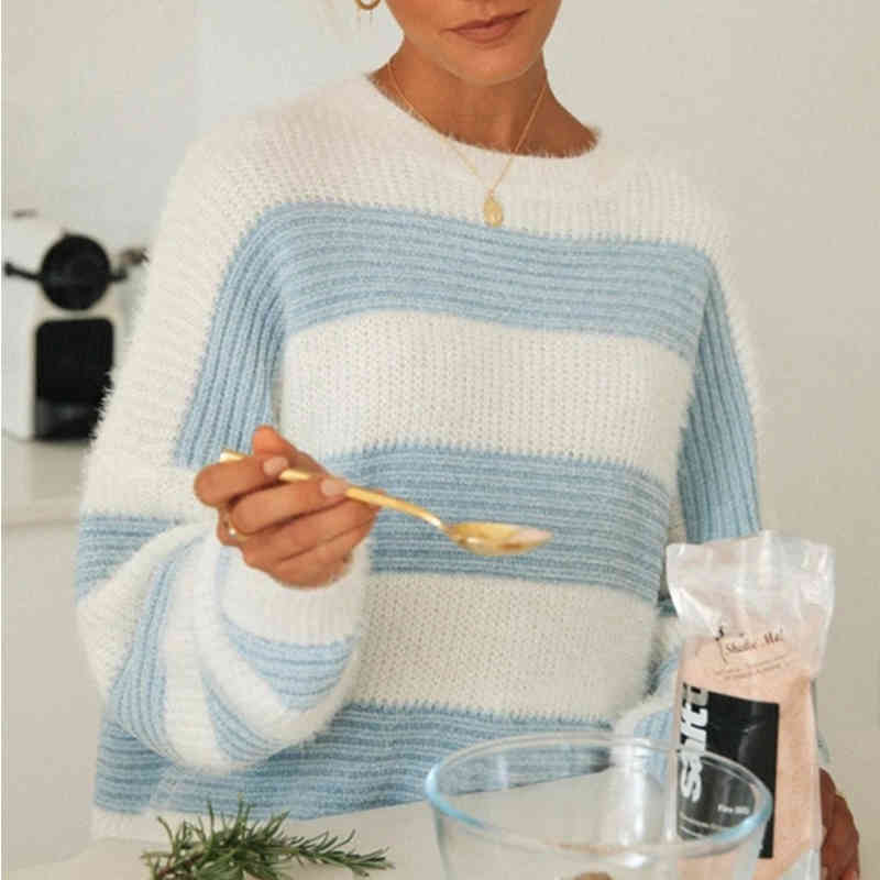 casual stripe oversized sweater pullovers female loose vintage jumper autumn winter long sleeve 210427