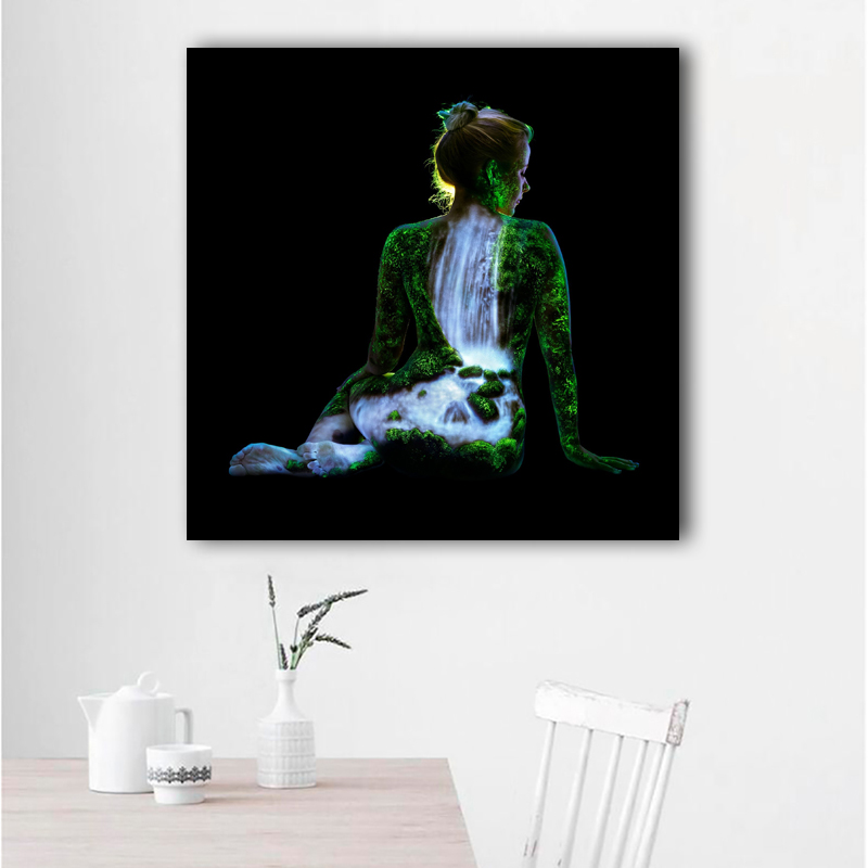 Tree and Waterfall Landscape Painting Girl Silhouette Prints and Posters for Living Room Modern Decorative Paintings