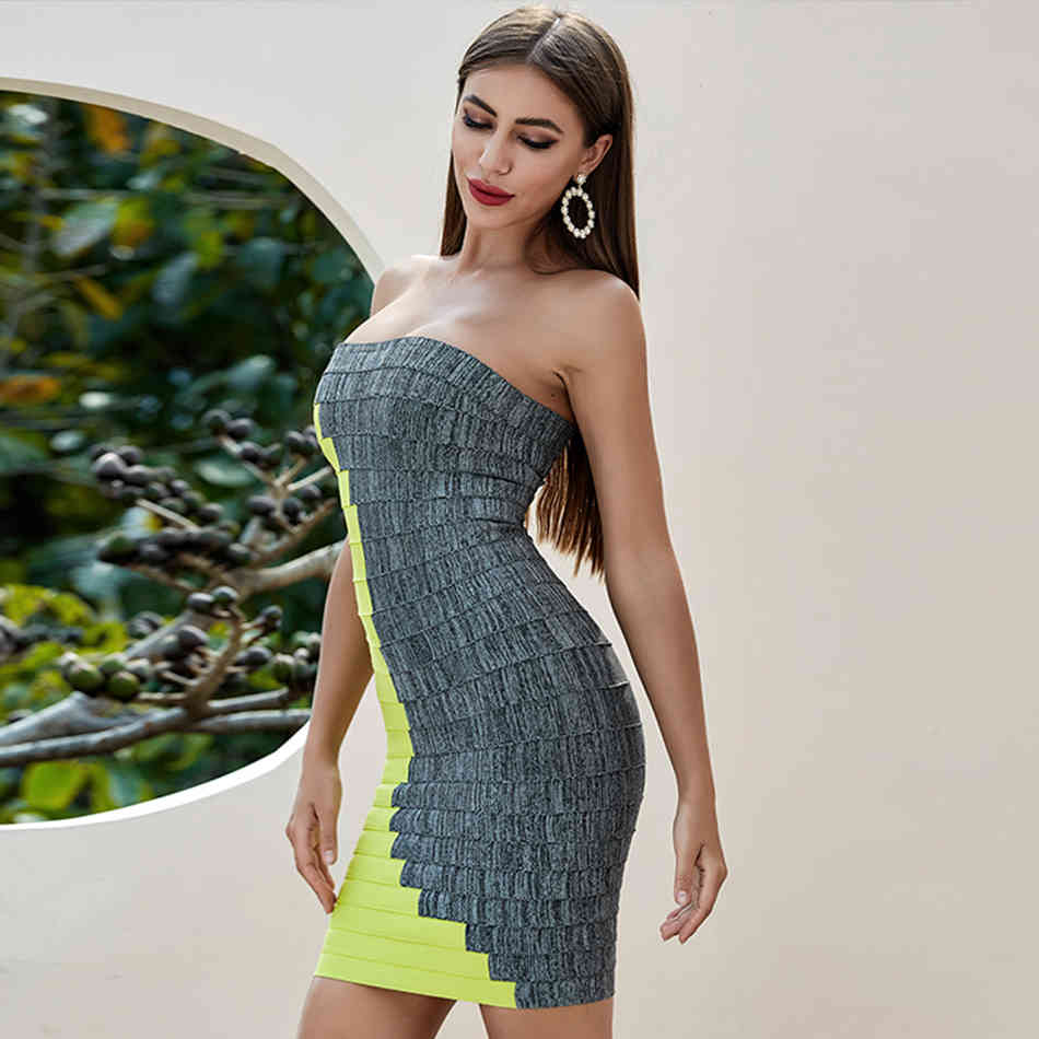Summer Women Sleeveless Bandage Dress Sexy Strapless Patchwork Bodycon Mini Club Celebrity Runway Party Vestidos 210423