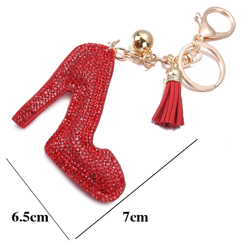 Fashion High Heel Car Keychain For Women Girls Rhinestone Crystal Key Ring Holder PU Tassel Pendant Key Chains Jewelry Gifts