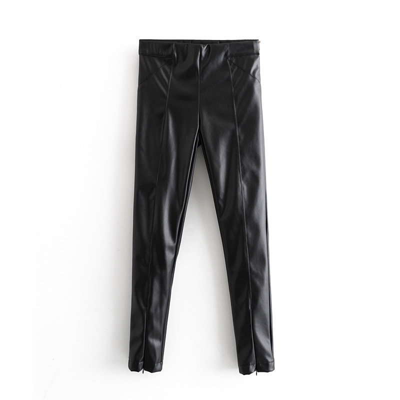 Winter thick PU Leather Pants women elastic high waist pants Sexy zipper skinny joggers streetwear long pencil Trousers 210521
