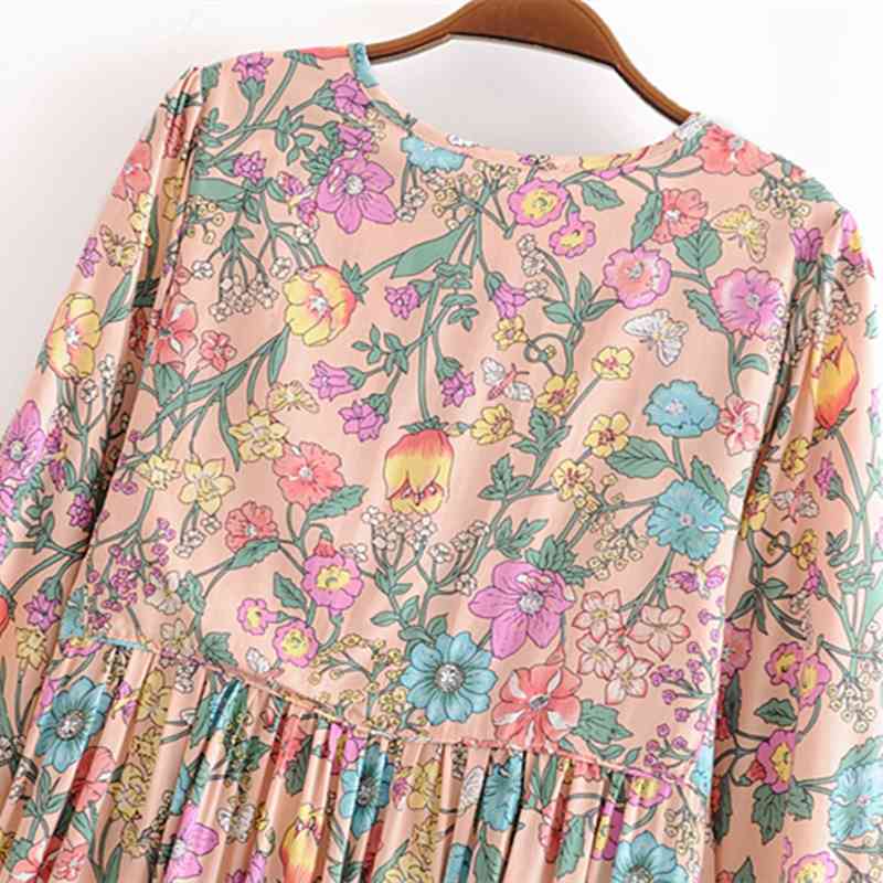 beauty Fashion Boho Style Floral Print Maxi Dress Women Holiday Chic Bow Tie Summer Dresses Female Loose Beach Wear 210514