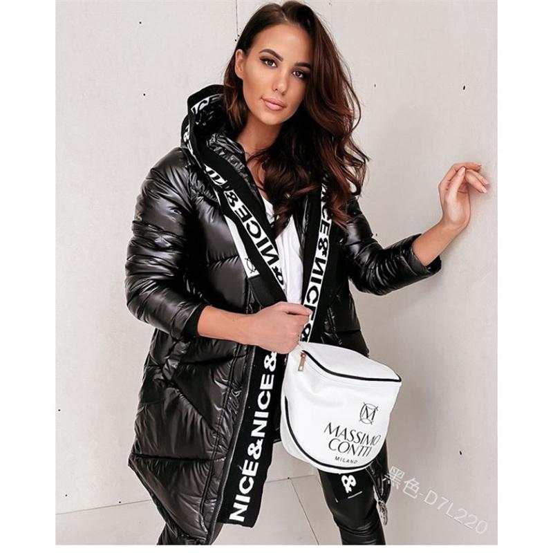 Women's Down & Parkas Cotton Jacket Women Winter 2021 Shiny Plaid Zipper Loose Fashion Hooded Thick Solid Color Long-Sleeved Clothes T325