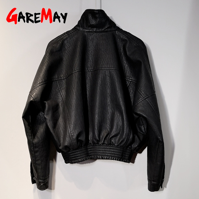 Autumn Women Faux Leather Jacket Fashion Streetwear Zipper Casual PU Coat Soft Solid Loose Biker Motorcycle Jackets 210428