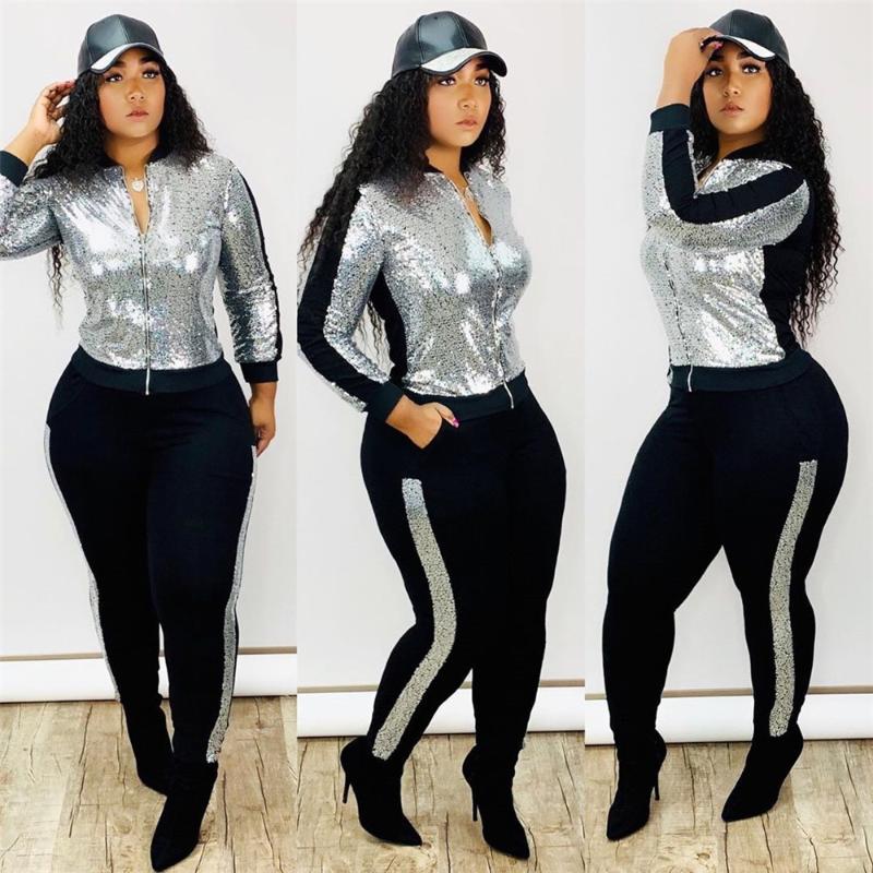 Two Piece Dress 2 Set Women Track Suit Tops And Pants Hooded Fashion Big Sequins Jogging Femme Sets Outfits Sweat Suits