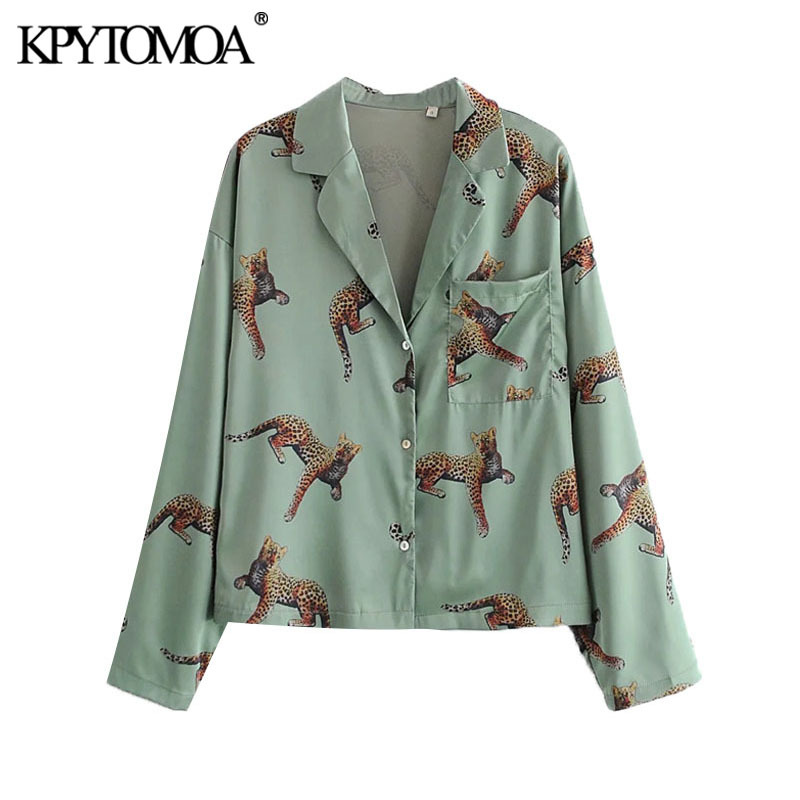 Women Fashion Animal Print Loose Button-up Blouses High Elastic Waist Ankle Trousers Female Sets Mujer 210420