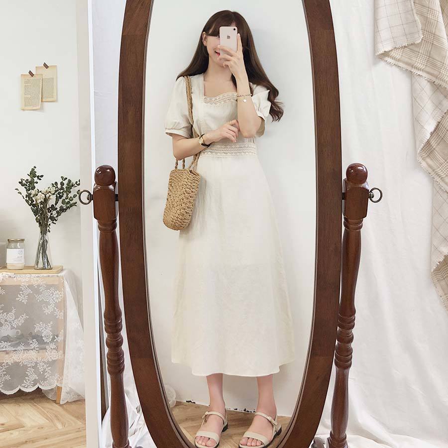 Plus size Summer Girls Boho Party Cotton Linen Female Vintage Dress Blue Short Sleeve Women Dresses Femme Vestido 210417Z