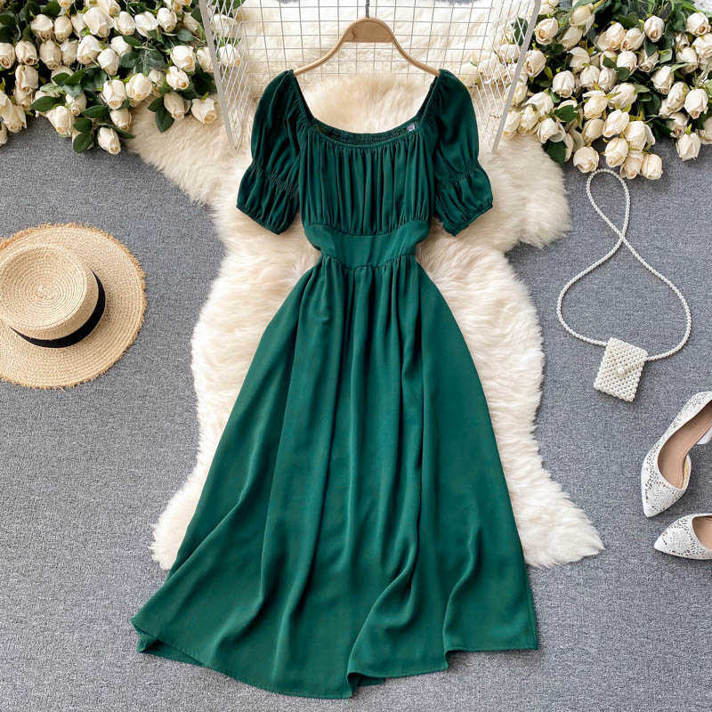 Green/Pink/Red Square Collar Draped Dress Women Elegant Short Sleeve High Waist A-Line Pleated Vestidos Female Summer 2021 New Y0603
Green/Pink/Red Square Collar Draped Dress Women Elegant Short Sleeve High Waist A-Line Pleated Vestidos Female Summer 2021 New Y0603