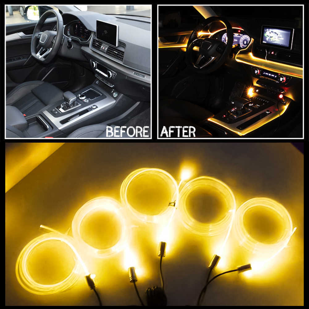 New Car Atmosphere Lights EL Wire Strip Light RGB Multiple Modes App Sound Control Auto Interior Decorative Ambient Neon Lamp