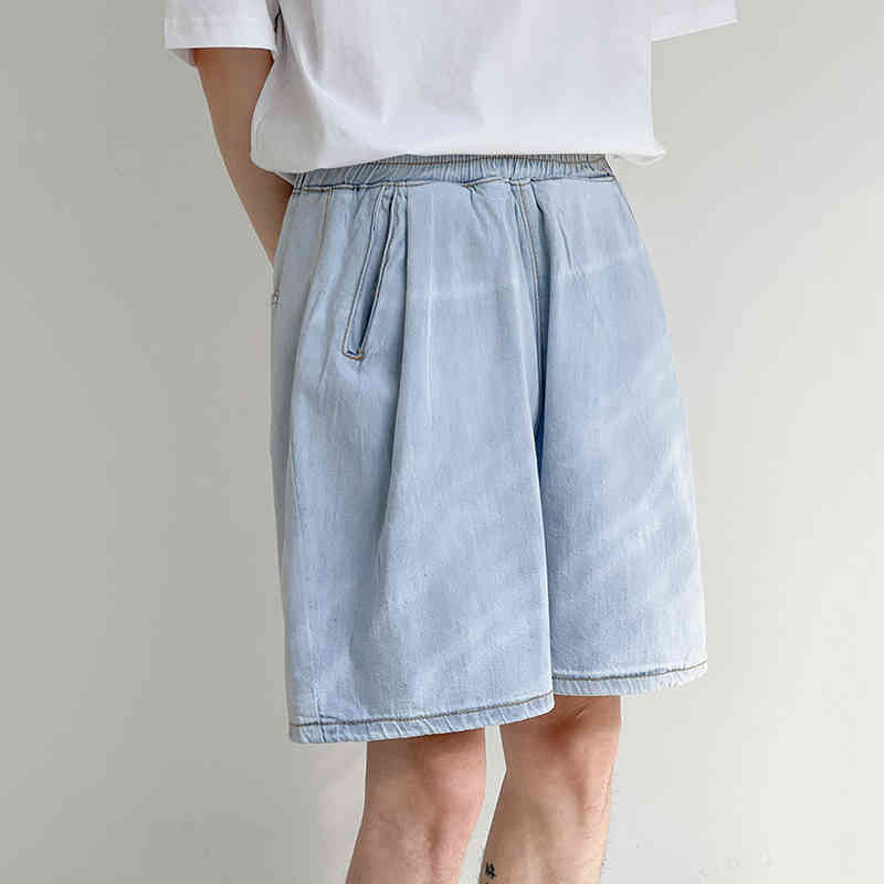 IEFB Denim Shorts Men's Summer Thin Air Conditioning Knee Length Pants Loose Straight Elastic Waist Korean Fashion Cloth 9Y7578 210524