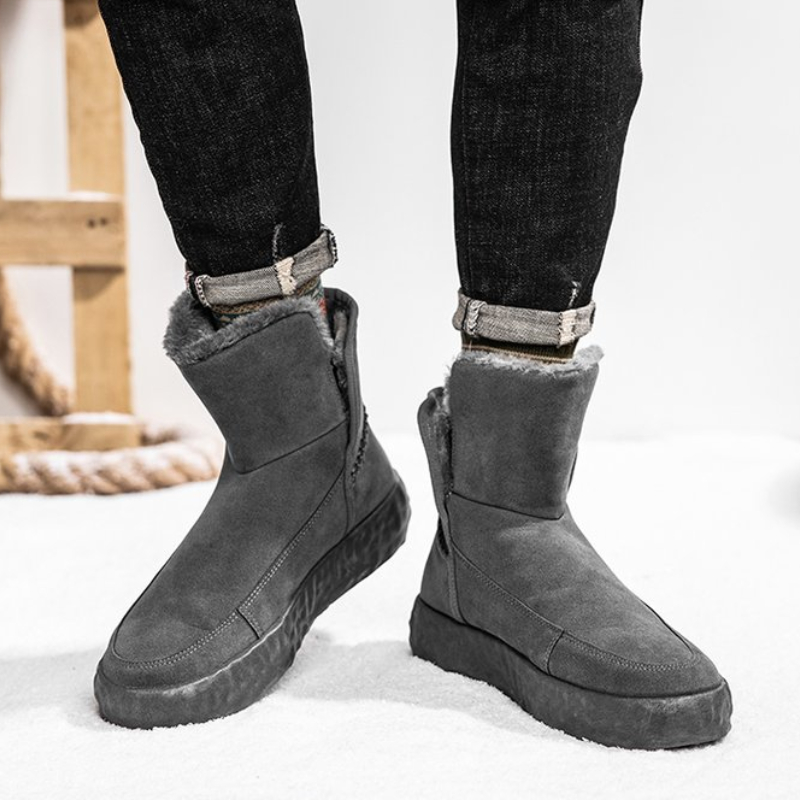 Winter New Men Shoes Solid Color Microfiber Snow Boots Classic Round Head Thick Bottom Fleece Lining Fashion and Warmth All Match DH353