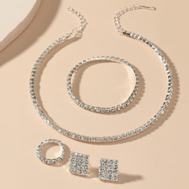 Earrings & Necklace Stylish Elegant Skin-Touch Gothic Lady Bracelet Ring Choker Set Wedding Jewelry 4Pcs/Set, Silver
Earrings & Necklace Stylish Elegant Skin-Touch Gothic Lady Bracelet Ring Choker Set Wedding Jewelry 4Pcs/Set, Silver