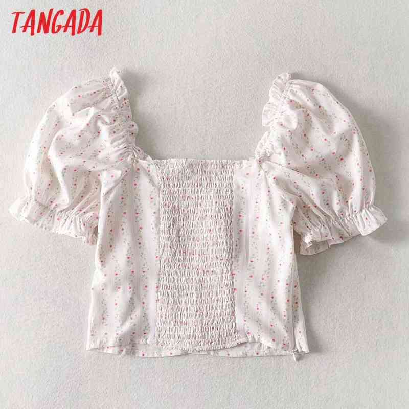 Women Floral Print Summer Crop Short Sleeve Chic Female Sexy Slim Shirt Tops 3D48 210416