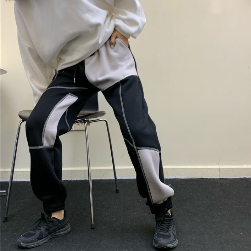 Nomikuma New Plus Velet Harem Pants Korean Hit Color Patchwork Women Trousers Causal Stretch High Waist Sweatpants 6C776 210427