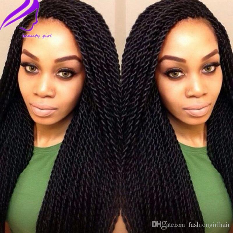 Black /Brown /Burgundy Color Havana Twist Lace Front Wig Synthetic Braiding Wigs For African American Women Braided Hair