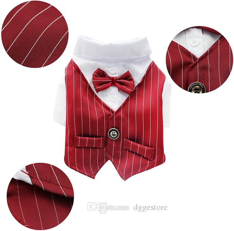 Gentleman Wedding Suit Formal Shirt Bowtie Tuxedo Dog Apparel Pet Halloween Christmas Costume Striped Dogs Clothes with Tie for Birthday Party Wine re