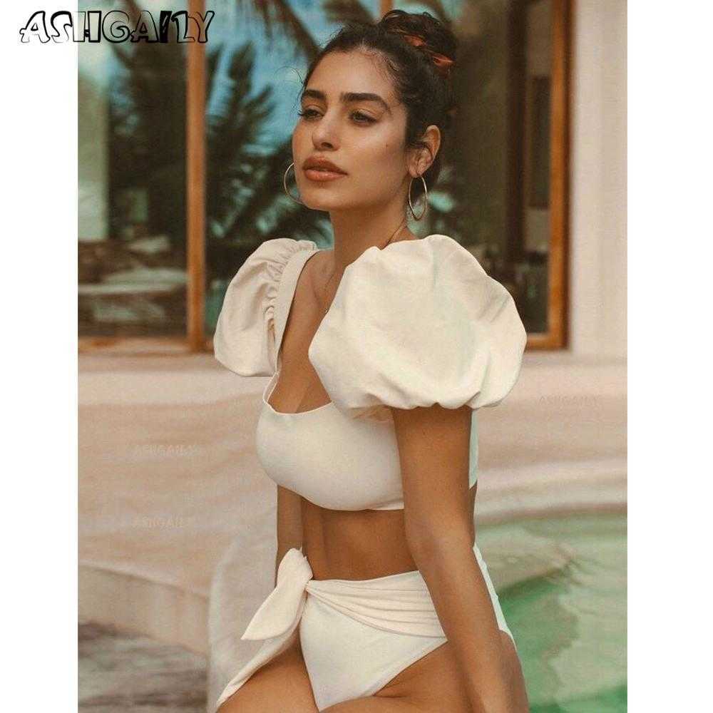 Arrival Bikini Set For Women Brazilian Biquini Bikinis Swimwear Sleeves Print Swimsuit Bathing Suit Beach Wear 210611
