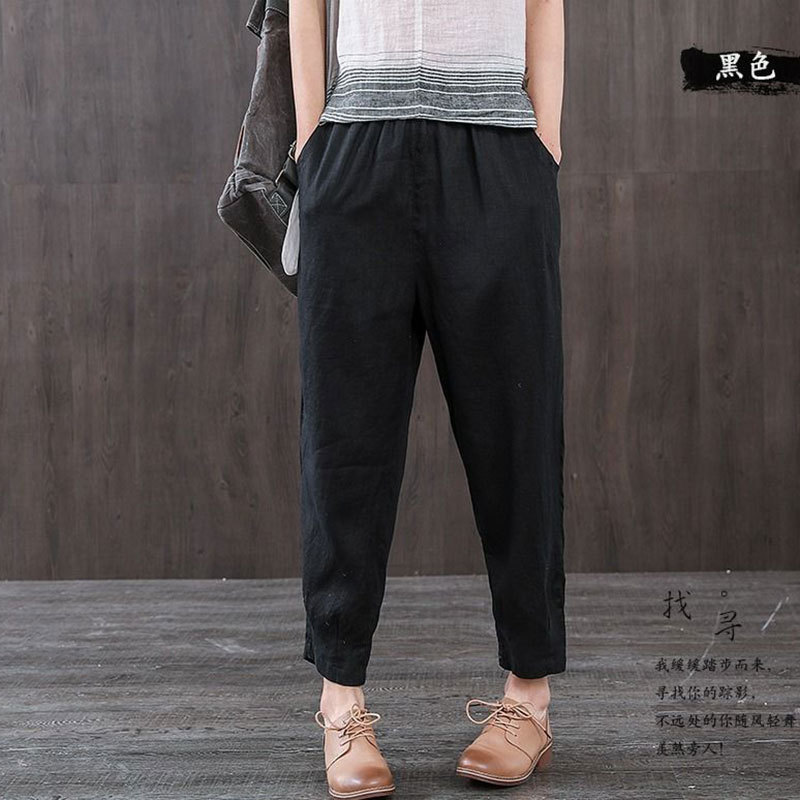 Arrival Summer Women Pants Plus Size Loose Thin cotton linen Ankle-length Elastic Waist Casual Harem D46 210512