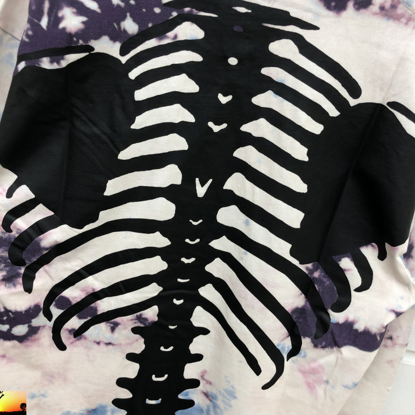 KAPITAL Tie Dye T Shirt Men Women Long Sleeve T-shirt Hip Hop Bone Skulls Printed 210420