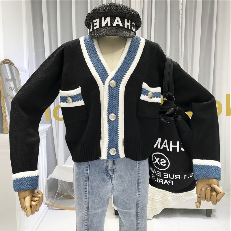 Spring Autumn Women's Cardigan Korean Style Contrast Color V-neck Knit Single-breasted Long Sleeve s LL359 210506