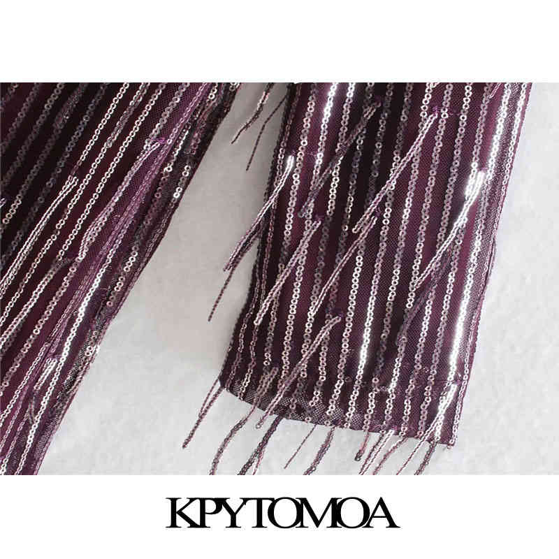 Women Chic Fashion With Fringing Sequinned Mini Dress Back Low-cut Long Sleeve Female Dresses Vestidos 210420