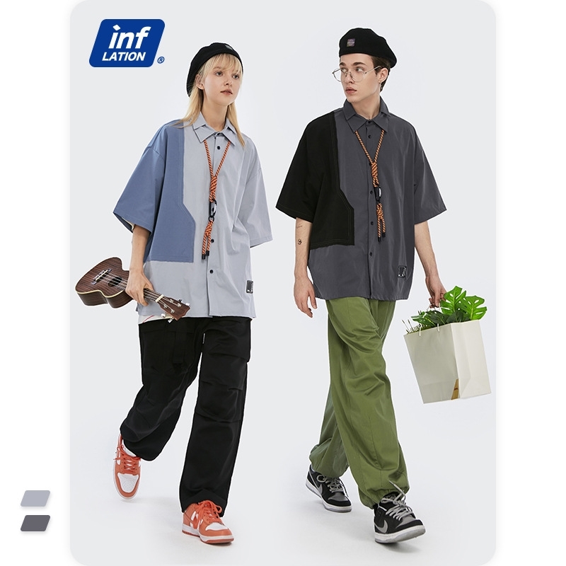 inf men's clothing - new spring / summer 2021 fashion brand personalized cut color contrast double lapel loose casual shirt, White;black
inf men's clothing - new spring / summer 2021 fashion brand personalized cut color contrast double lapel loose casual shirt, White;black