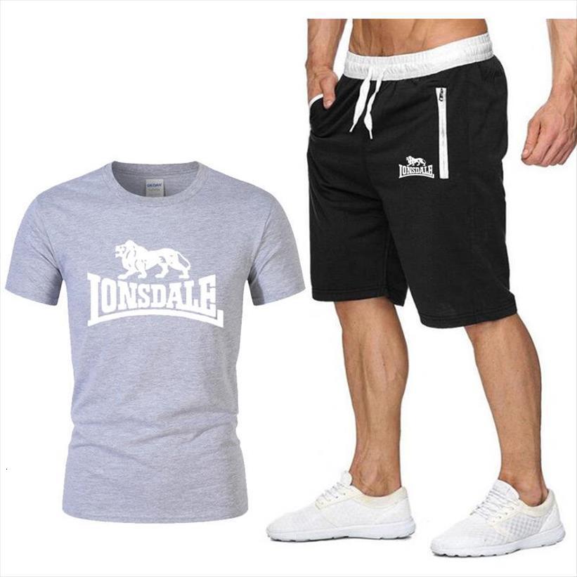 summer lonsdale sportswear sets men tracksuits short sleeve t shirts pants fashion casual shorts 2 pieces set, Gray 
summer lonsdale sportswear sets men tracksuits short sleeve t shirts pants fashion casual shorts 2 pieces set, Gray