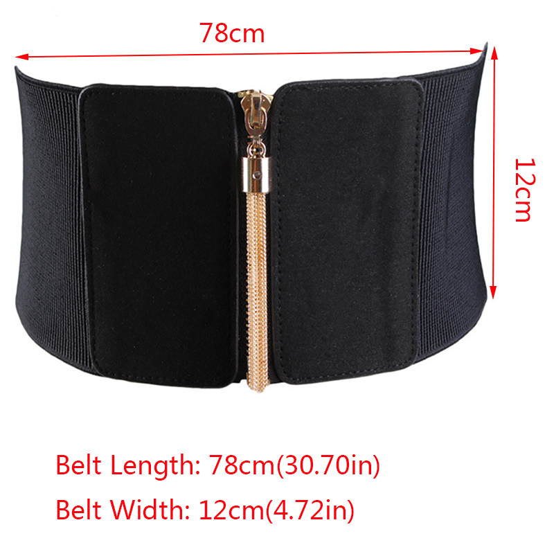 HATCYGGO Women Elastic Cinch Belt Wide Stretch Waist Belt Gold Tassel Zipper Corset Cummerbund Dress Adornment For Women Straps 210407