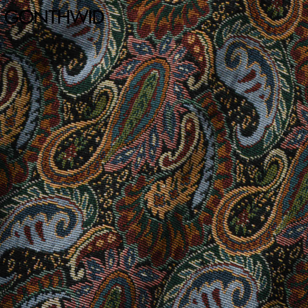 GONTHWID Knitted Shirts Harajuku Bandana Paisley Pattern Flowers Button Shirt Hip Hop Casual Long Sleeve Streetwear Tops Coats 210410