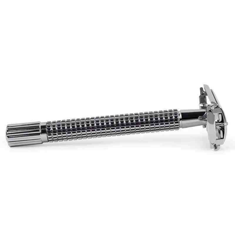 Qshave Double Edge Safety Razor Long Handle Butterfly Open Classic Safety Razor silver color, 1 Handle & 5 blades 220112