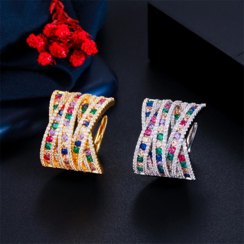 Choucong Brand Wedding Rings Luxury Jewelry 18K White Gold Fill Pave Multicolor 5A Cubic Zircon CZ Diamond Gemstones Eternity Party Women Open Adjusta