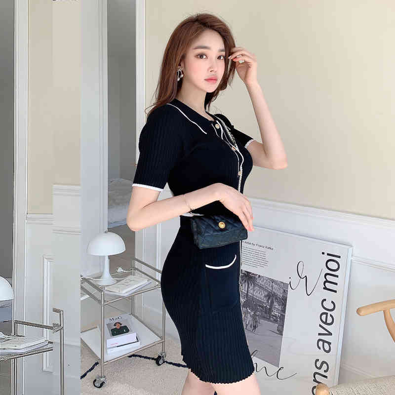 Summer Vintage Knitted Skirt Set For Women Elegant Two Piece s Short Sleeve Sweater Tops & Mini Skirts Suits Korean 210514