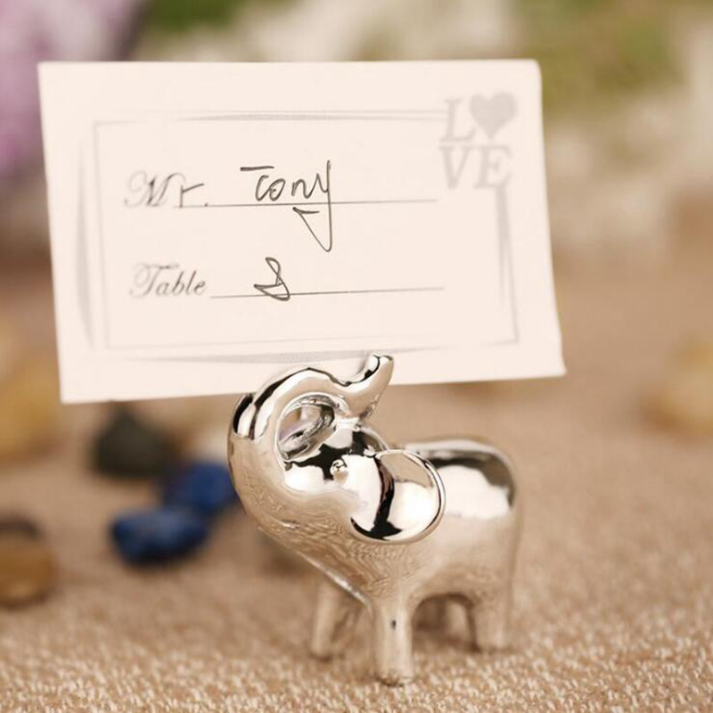 Wedding Favors Gift "Lucky in Love" Silver Lucky Elephant Place Name Photo Card Holder Party Decoration