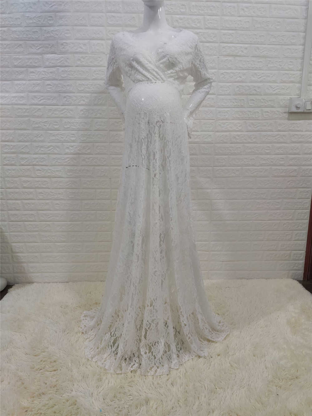 White Lace Maternity Pography Props Dresses Sexy Fancy Pregnancy Dress For Po Shooting Long Pregnant Women Maxi Gown 210922