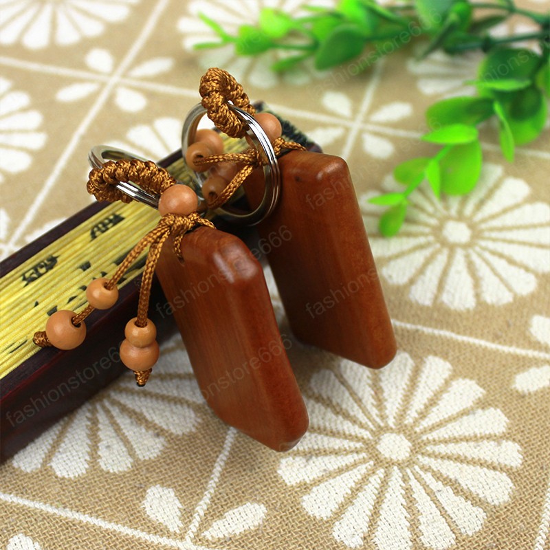 Blank Wood Keychain Rectangular Mahogany Wooden Pendant Keyring Promotion Tags Signage Car Key Chain Ring Charms DIY Accessories