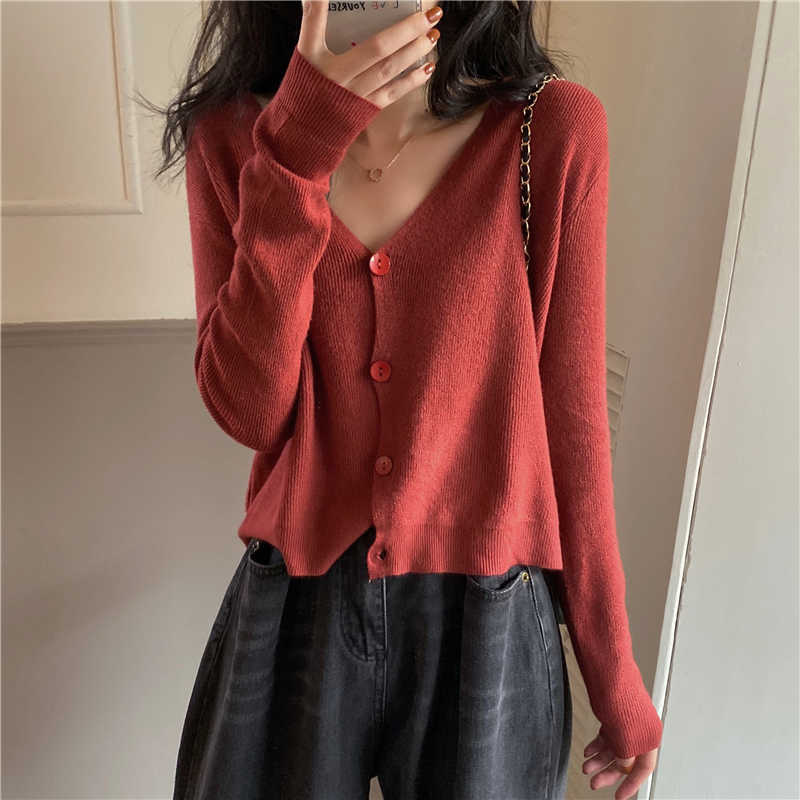 Long Sleeve Sunscreen Cardigan Knitted V Neck Sweater Women Korean Style Solid Color Jacket Tops Summer 211011Z