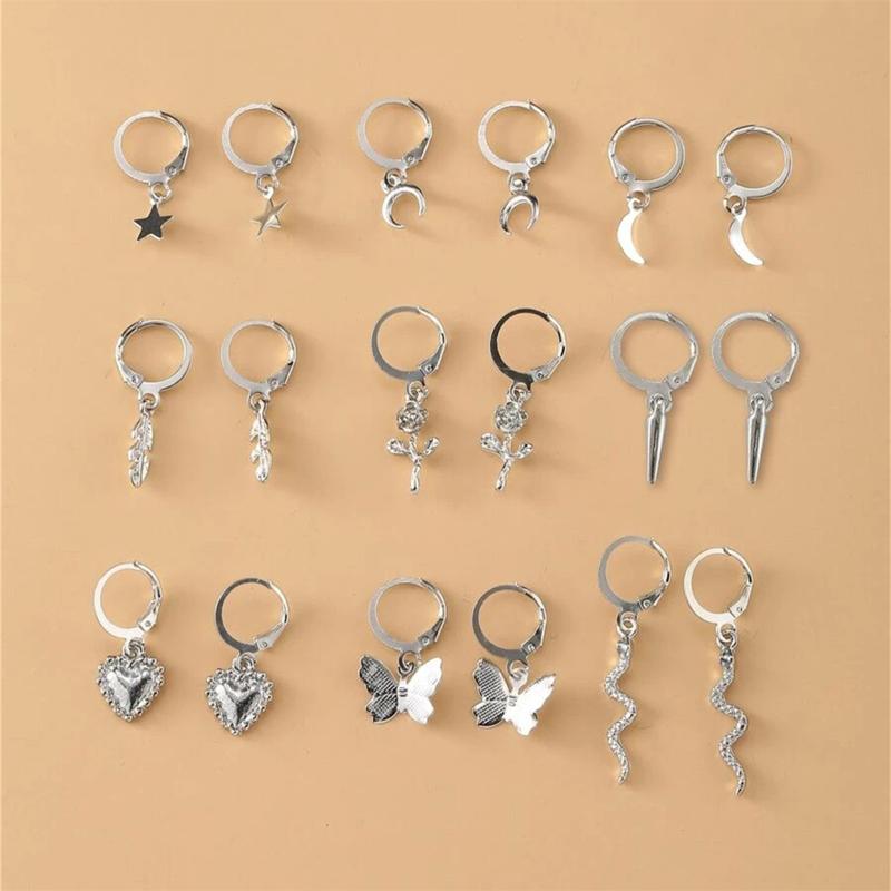dangle & chandelier trendy gold and earrings set, butterfly, star, moon, rose, feather geometric pendientes piercing oreja, Silver
dangle & chandelier trendy gold and earrings set, butterfly, star, moon, rose, feather geometric pendientes piercing oreja, Silver