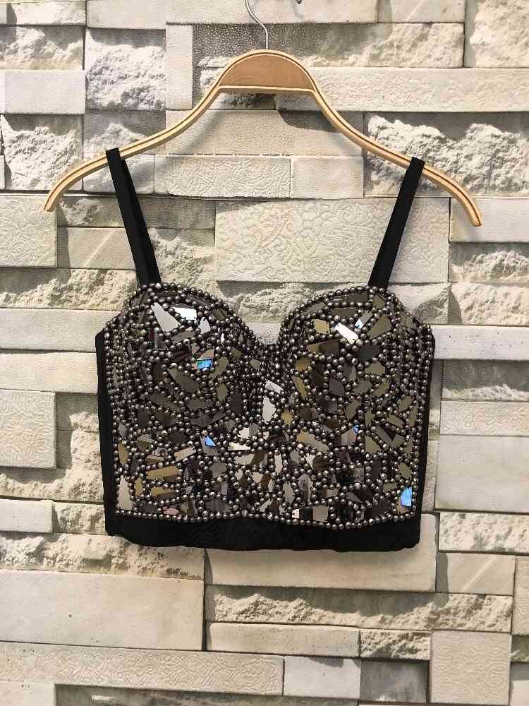 Rinestone Hand-made Pearls Bralet Women's Bustier Bra Cropped Top Wedding Bralette Vest Colorblock Plus Size 210421