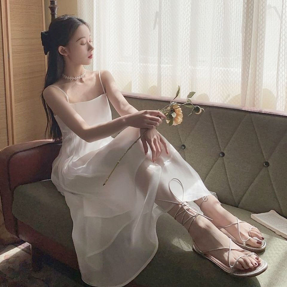 Summer Thin Camisole Dress women Sleeveless Elegant Fairy Strap Dress Evening Party Dress Females Korean Style Office Lady 210521