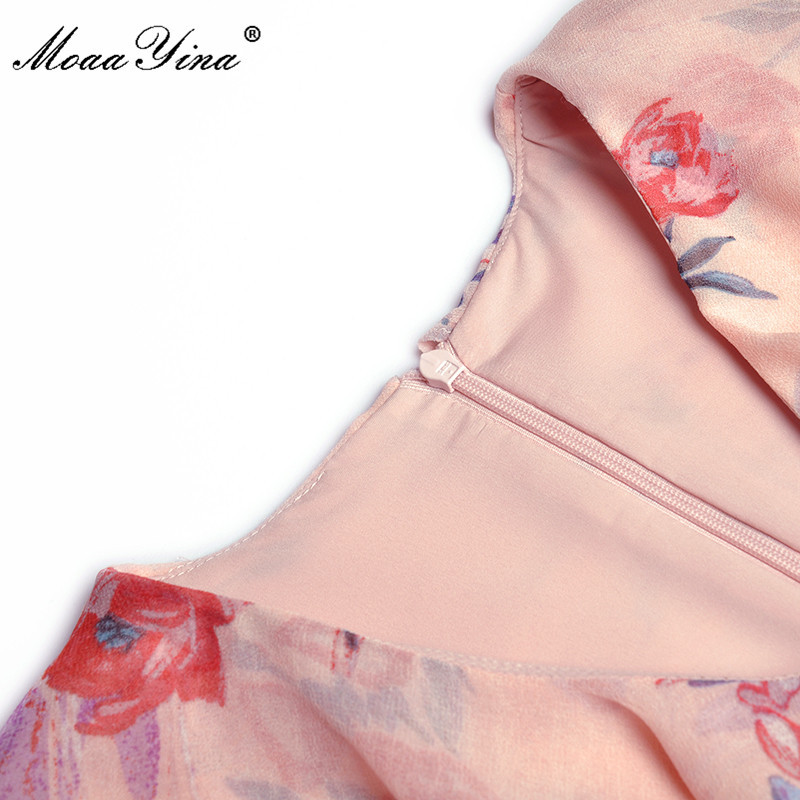 Fashion Runway Summer Holiday Dress Women's V-neck Ruffles Floral print Chiffon Vintage Midi 210524