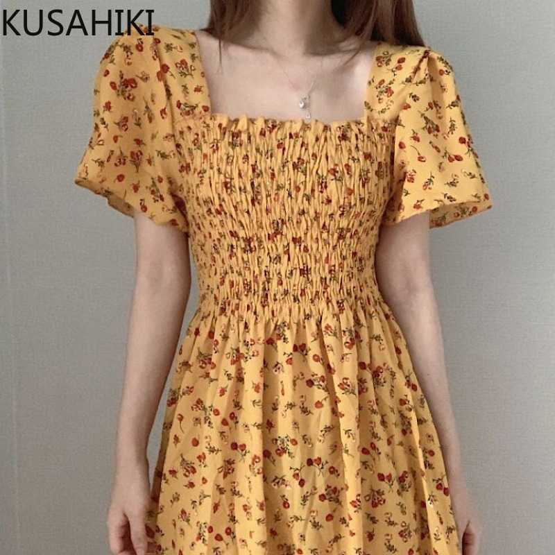 Woman Dress Korean Floral Pleated Square Collar Flare Sleeve Vestidos Femme High Waist A-line Chiffon Dresses 6H416 210603, Yellow
Woman Dress Korean Floral Pleated Square Collar Flare Sleeve Vestidos Femme High Waist A-line Chiffon Dresses 6H416 210603, Yellow