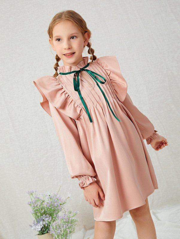 X Anas Mrel Girls Tie Front Ruffle Trim Dress SHE
