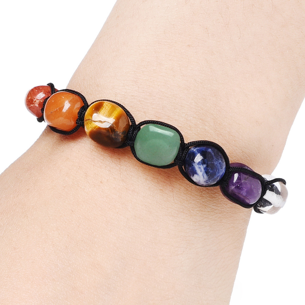 7 Chakra Reiki Healing Crystals Stretch Strands Bracelet Natural Gemstone Energy Balancing Yoga Beads Bracelets for Women Braided Rope/Elastic String