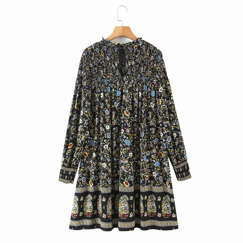 Vintage Woman Floral Draped Vacation Dress Spring Fashion Ladies A-Line Bohemian Female Elegant Printed es 210515