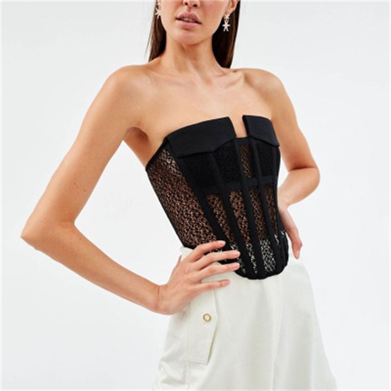 Women Camis Backless Lace Strapless Cami Top Fashionable Hollow Out White Crop Top Sexy Backless Top Autumn P241 210625