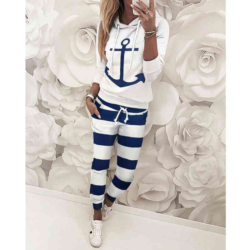 women Two Pieces suit Hooded Sweatshirt long pants autumn winter Sports Setswarm Wear Fashion Outfit 210422