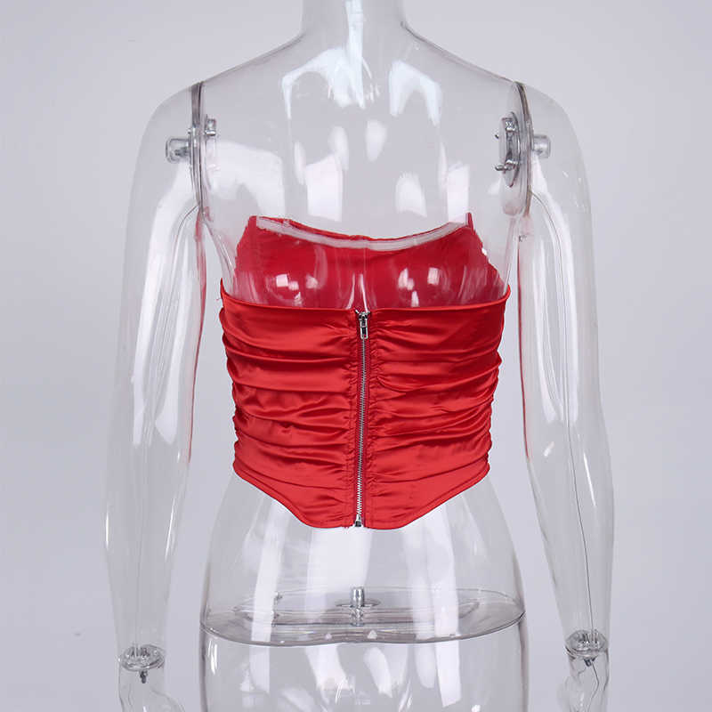 Colysmo Strapless Corset Top Women 2 Layers Boning Stretchable Ruched Backless Zipper y2k Crop Tops Summer Party Sexy Bustier 210527