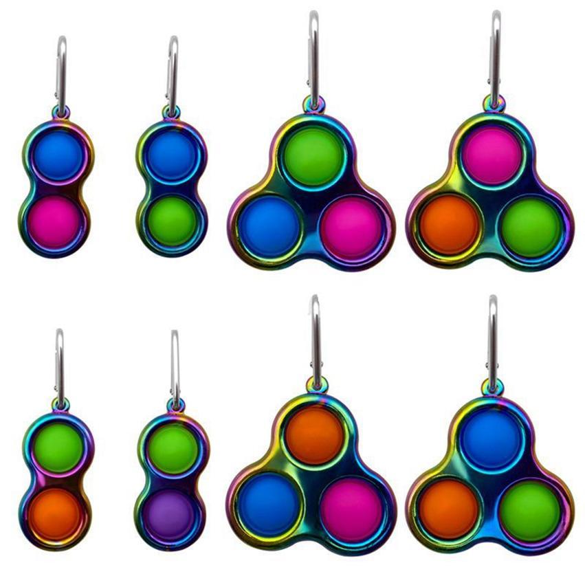 Three Holes Metal Colorful Push Bubble Key chain Sensory Fidget Toy Mini Keychain Stress Reliever Toy Adult Kid